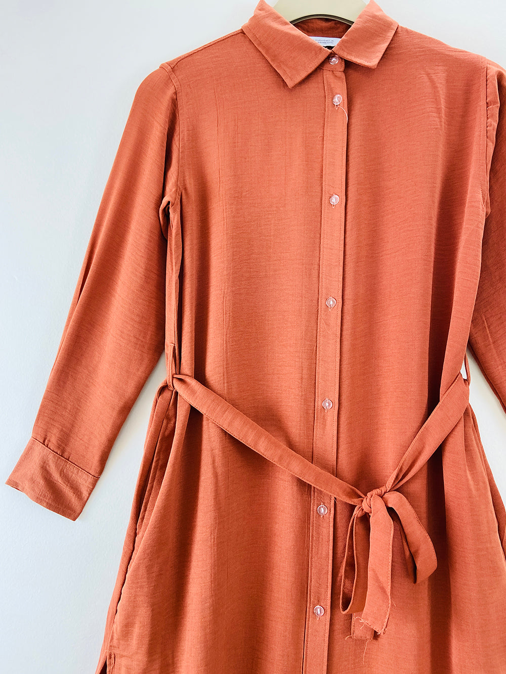 Womens Full Sleeve Solid Midi Length Shirt Dress