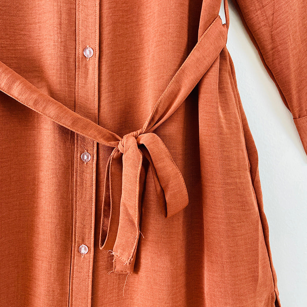 Womens Full Sleeve Solid Midi Length Shirt Dress
