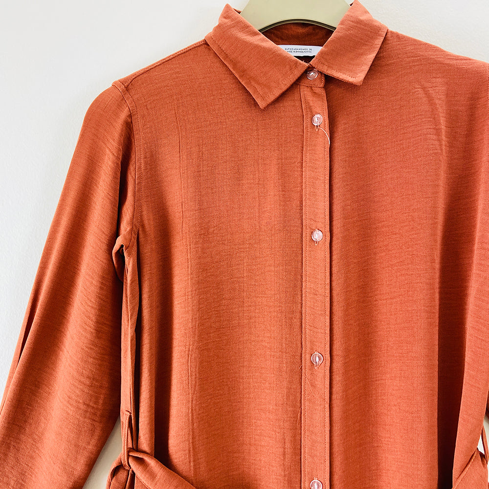 Womens Full Sleeve Solid Midi Length Shirt Dress