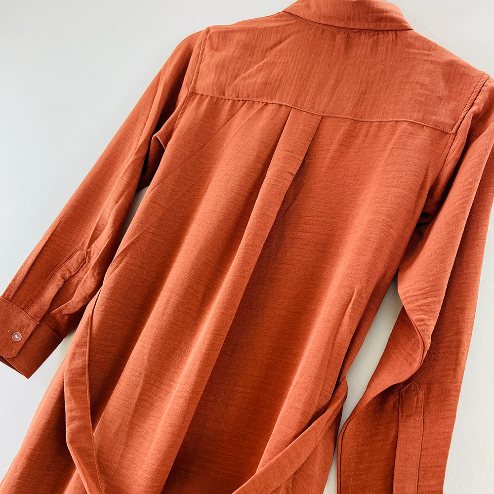 Womens Full Sleeve Solid Midi Length Shirt Dress