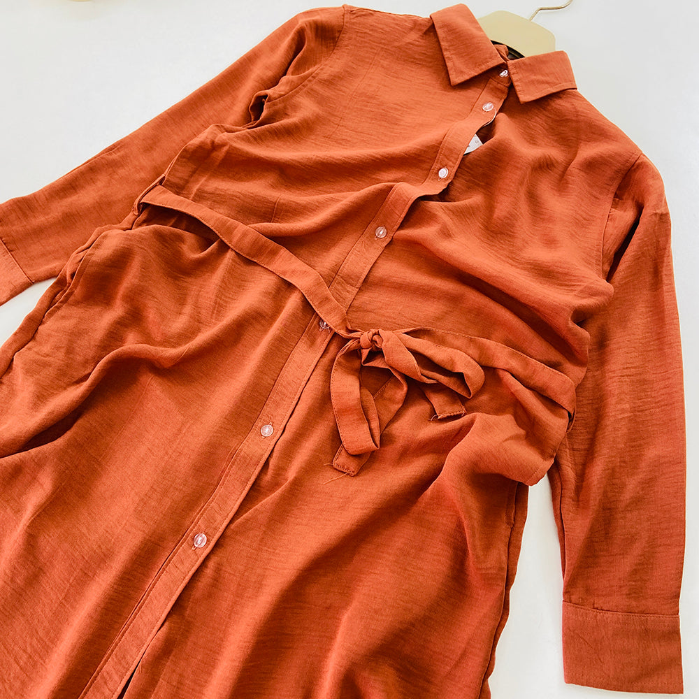 Womens Full Sleeve Solid Midi Length Shirt Dress