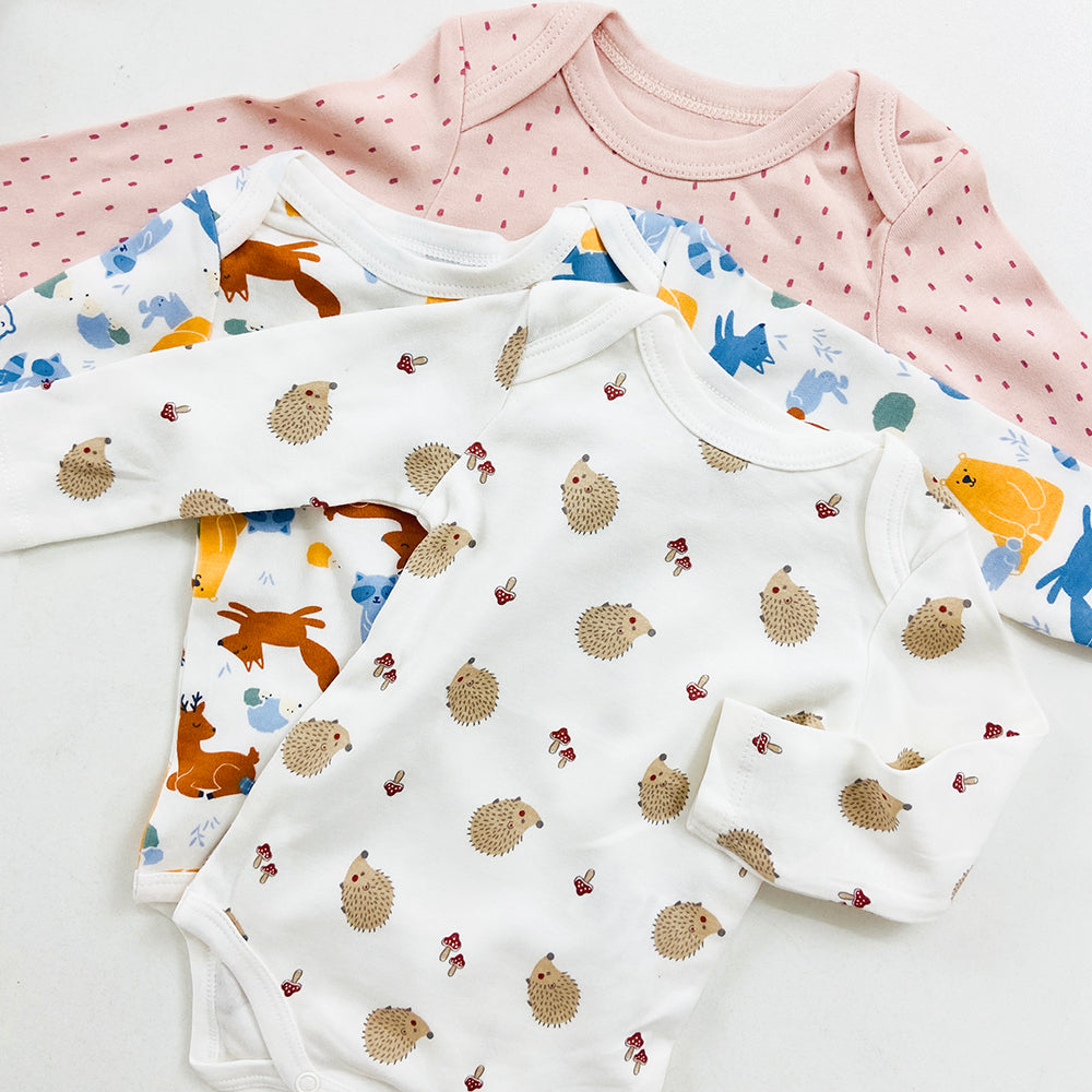 Pack of 3 Multicolor Full Sleeve Organic Cotton Baby Romper Combo