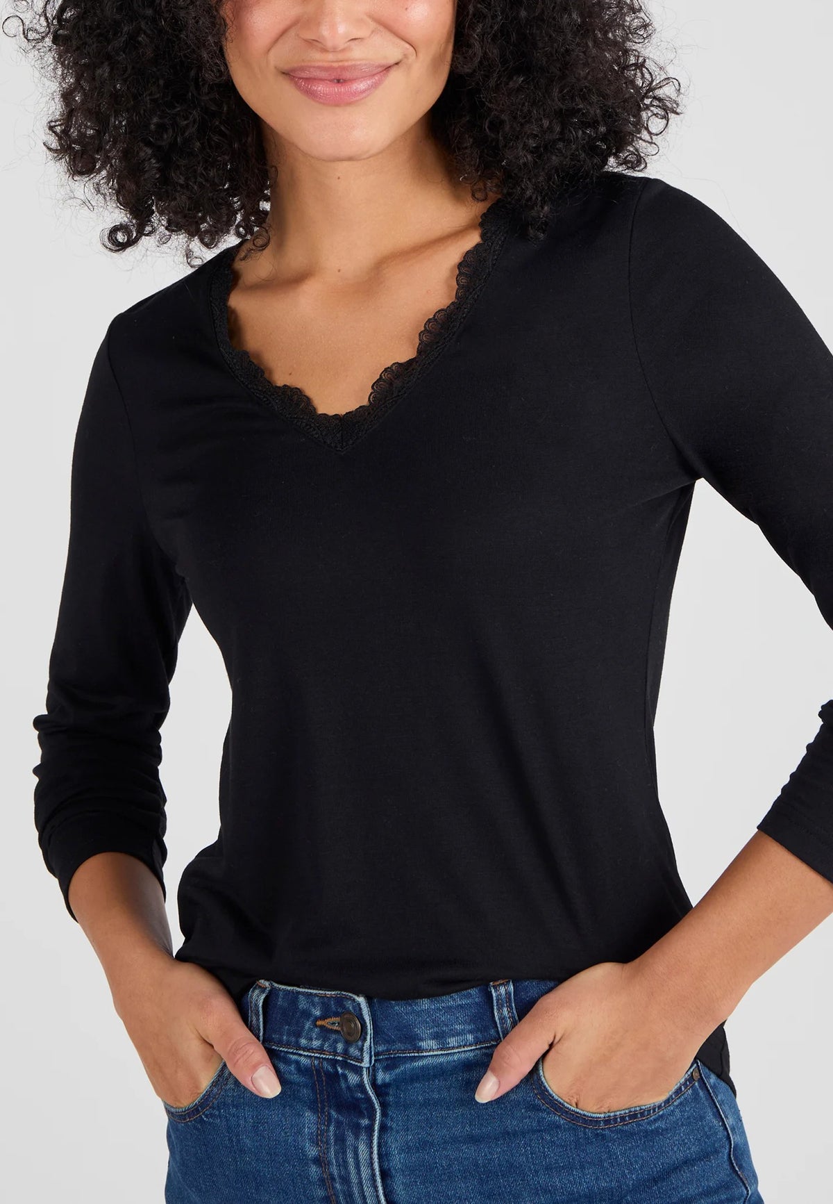 Women’s Thermal Long Sleeve Lace Trim V-Neck T-Shirt