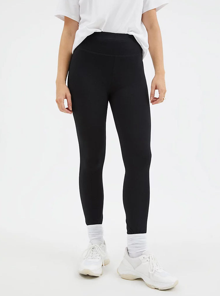 Ladies High Waisted Black Cotton Leggings