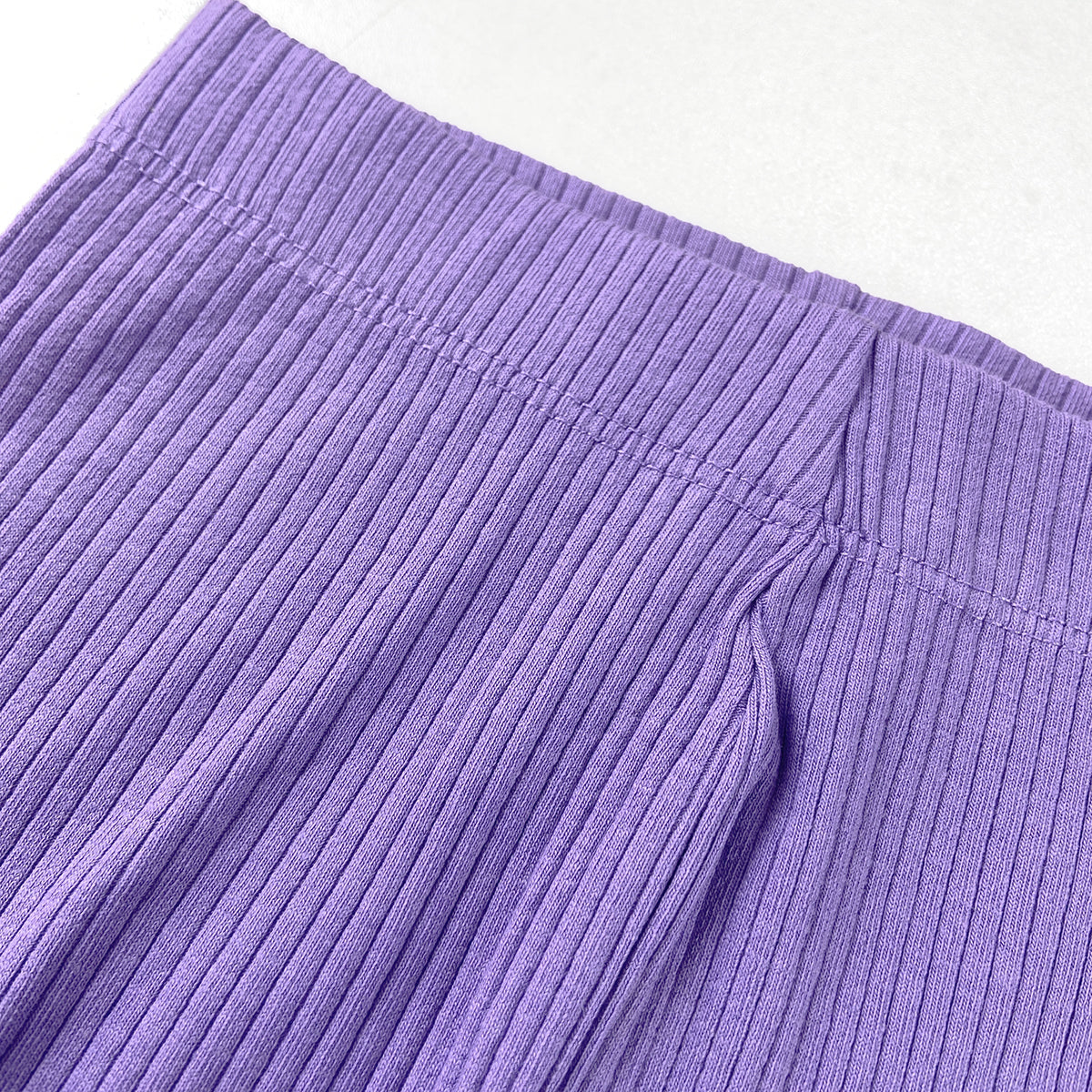 Girls Ribbed Purple Cotton Full Length Leggings