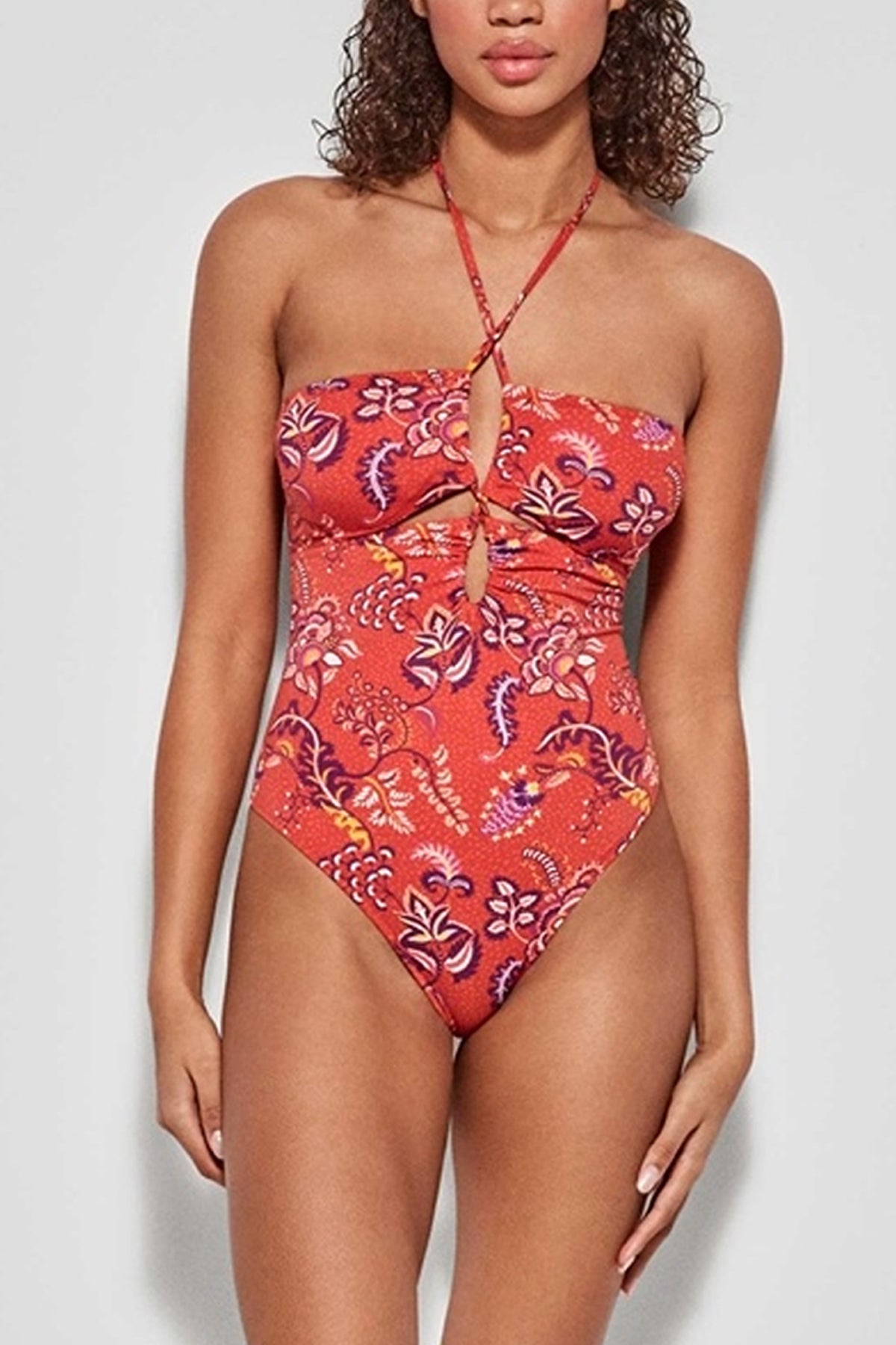 Womens Floral Strapless One-Piece Swimsuit