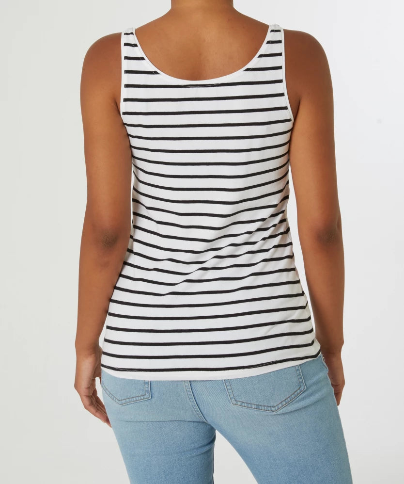 Womens Cotton Stretch Round Neck Striped Tank Top