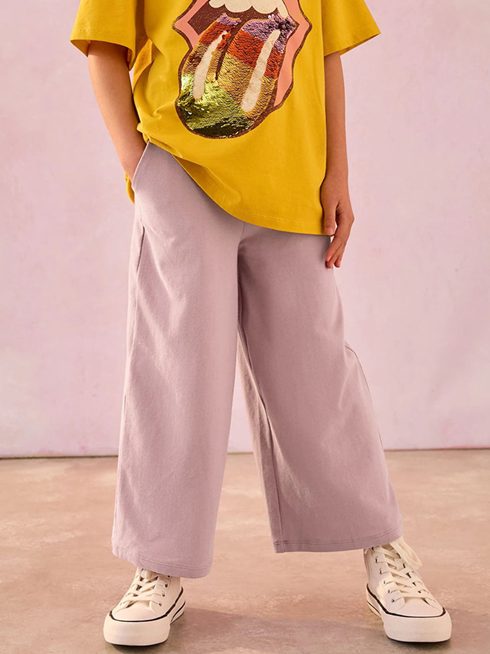 Girls Cotton Wide Leg Trousers with Pockets