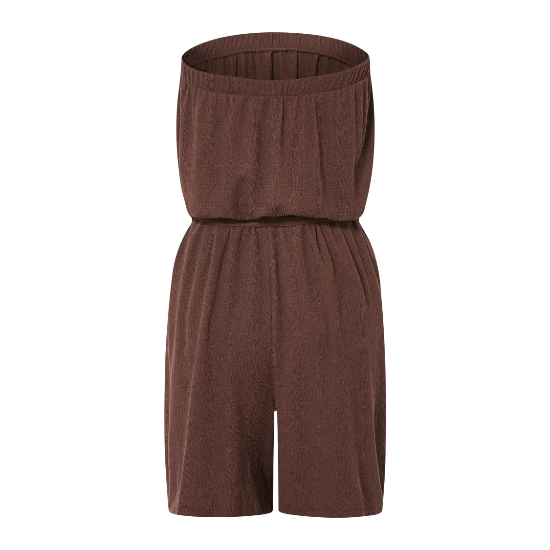 Women Off Shoulder Drawstring Waist Lightweight Crinkle Culotte Tube Top