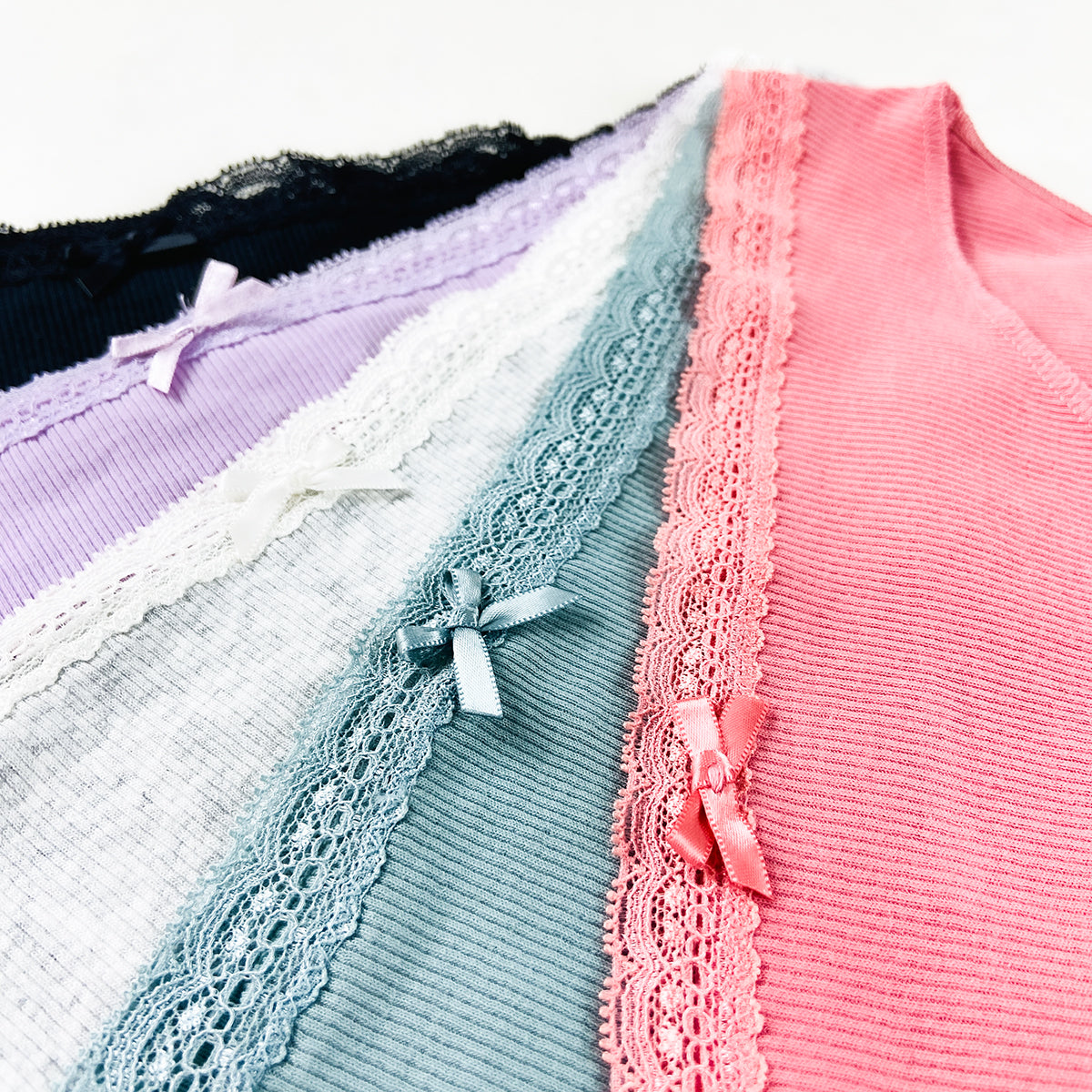 Pack of 5 Womens Ribbed Cotton Lace Waist Half Back Briefs Panty