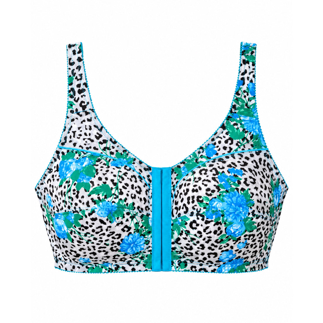 Womens Plus Size Printed Wireless Front Close Adjustable Straps Bra