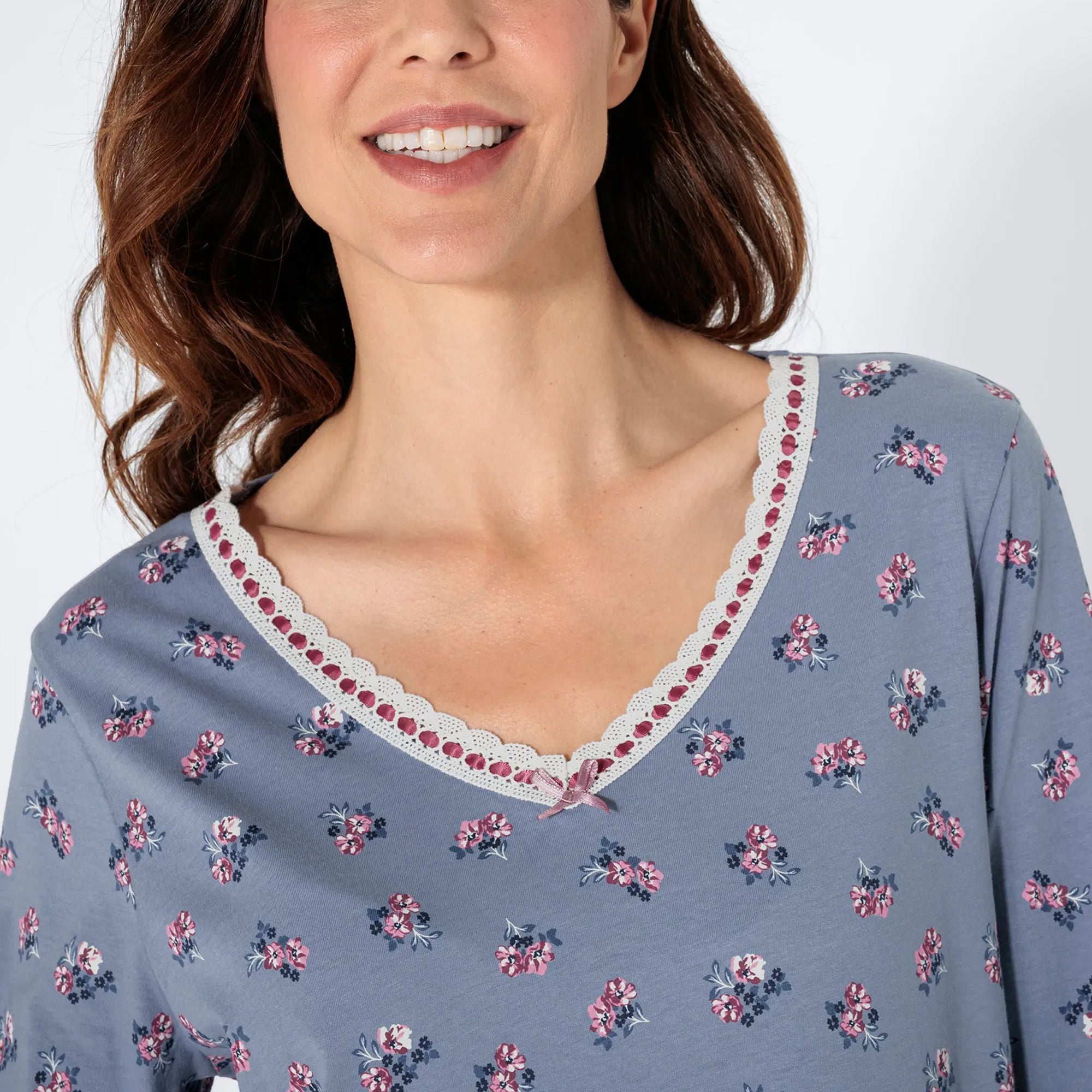 Womens Classic Pure Cotton Printed V-Neck Nightgown