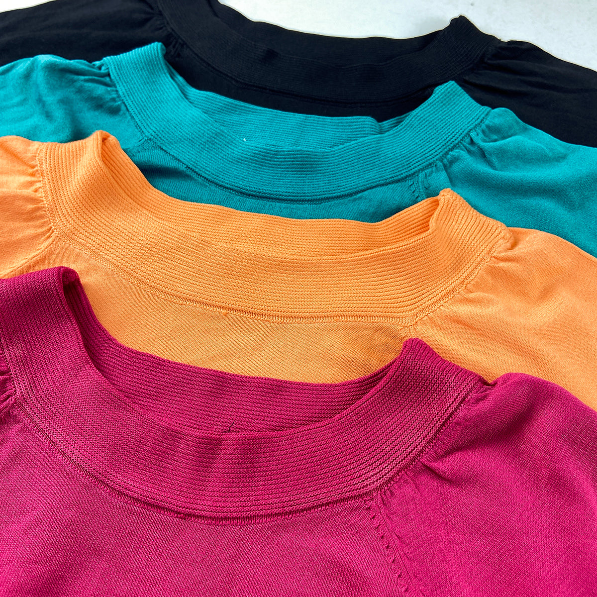 Womens Soft Knit Puff Short Sleeve Ribbed Pullover Top