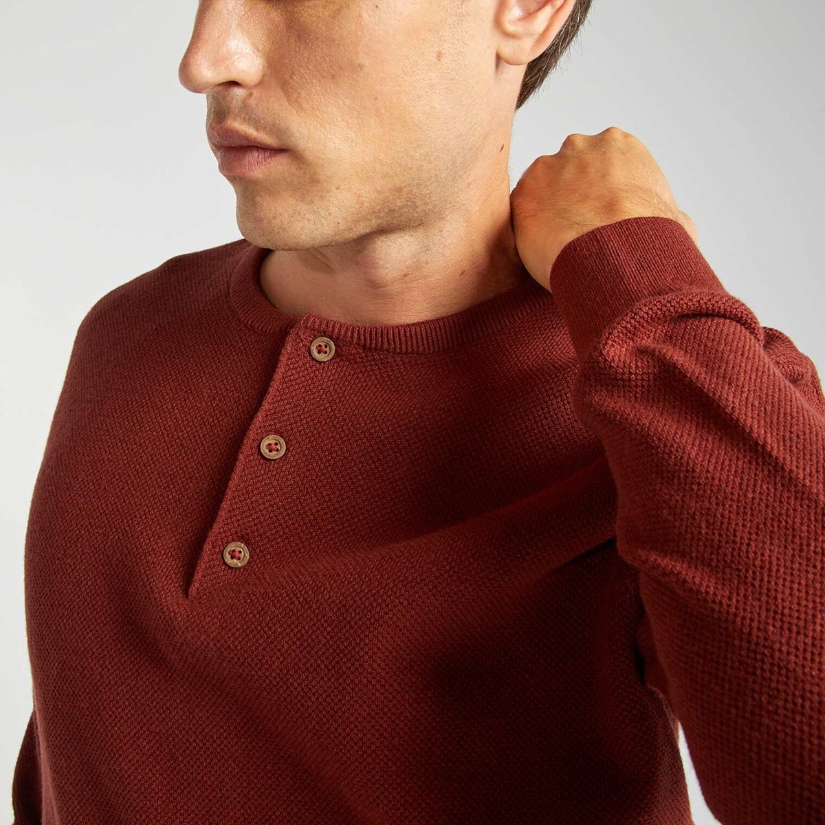 Men’s Premium Textured Knit Henley Round Neck Sweater