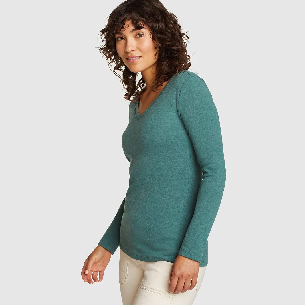 Womens Long Sleeve Pullover V-Neck T-Shirt