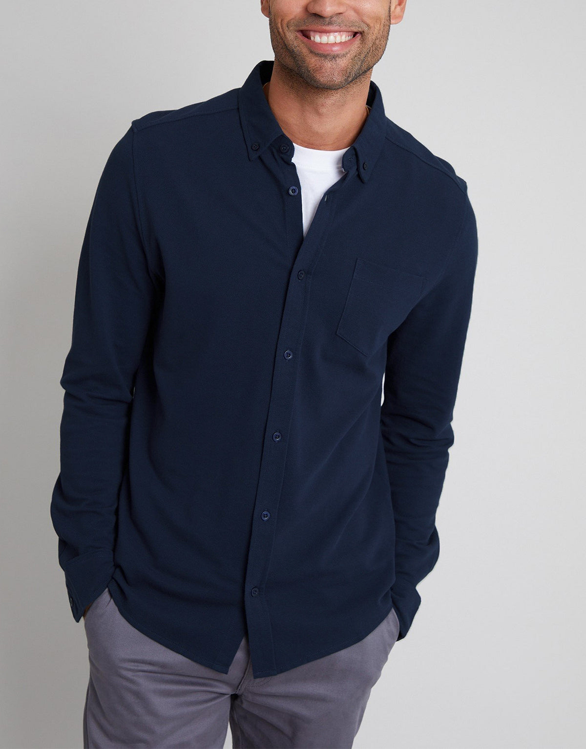 Mens Long Sleeve Button-Down Casual Smart Fit Pocket Shirt