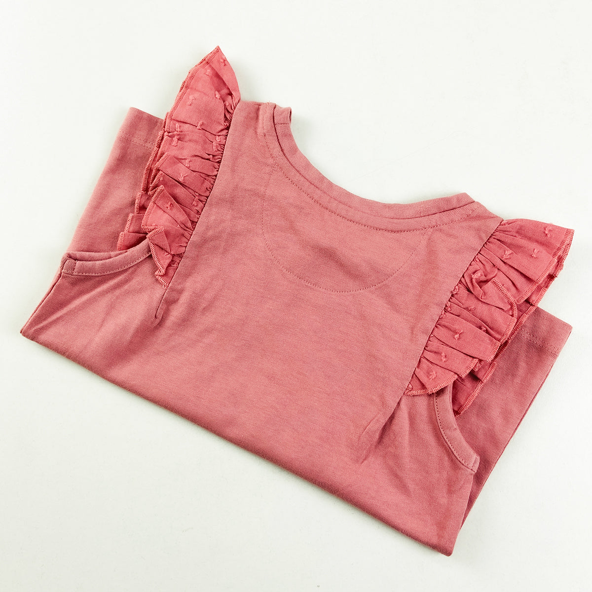 Girls Sleeveless Ruffle Shoulder Cotton Top
