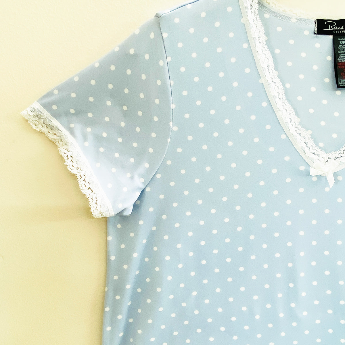 Womens Polka Dot Soft Stretch Lace Trim Sleepwear 3/4 Pajama Set