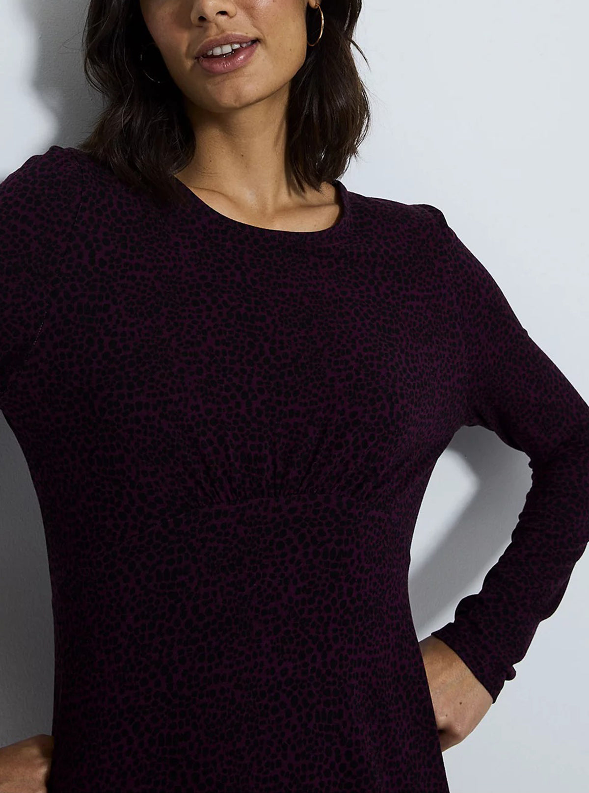 Womens Long Sleeve Crew Neck Printed Mini Dress