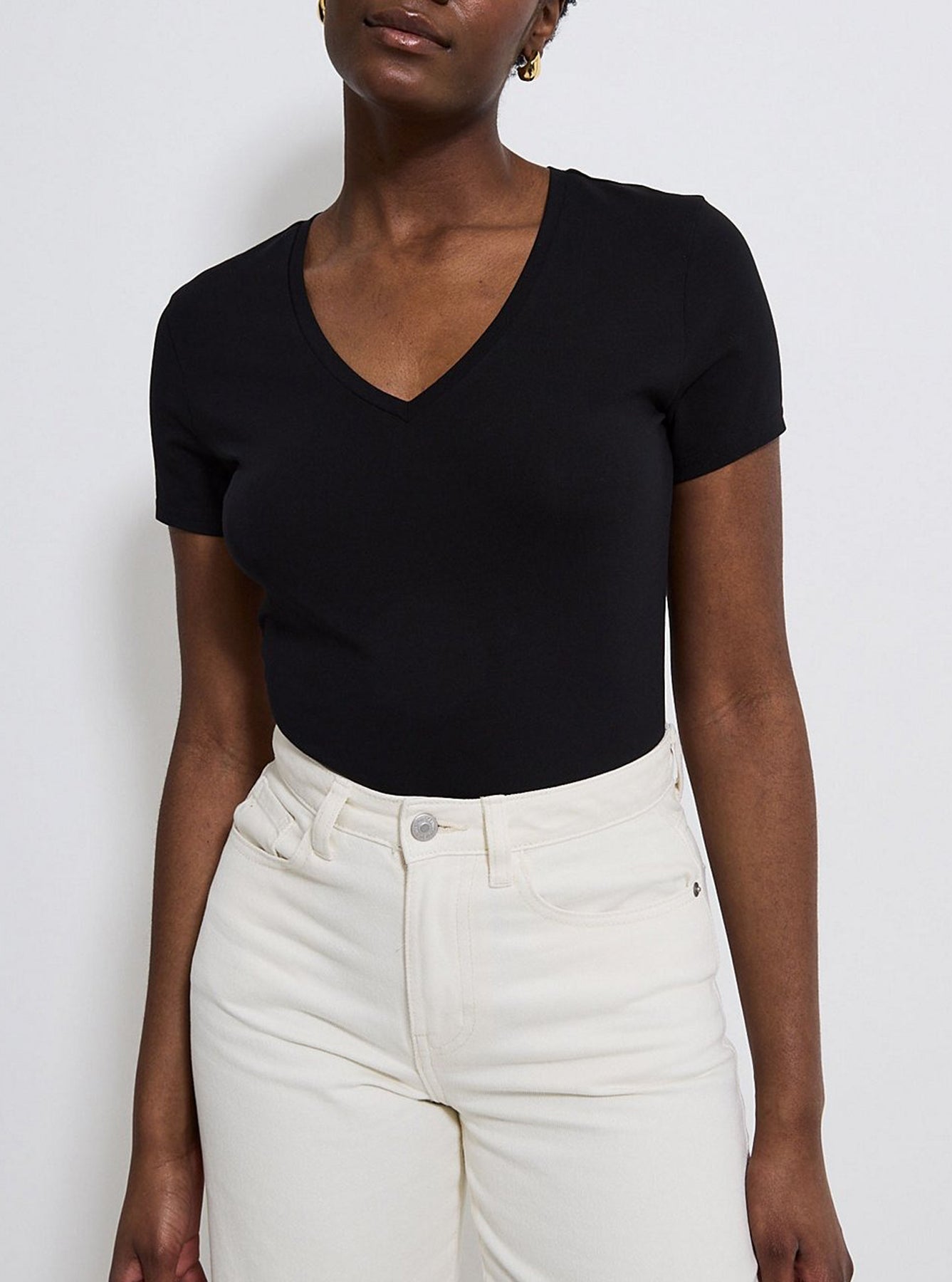 Womens V-Neck Short Sleeve Cotton Jersey T-Shirt