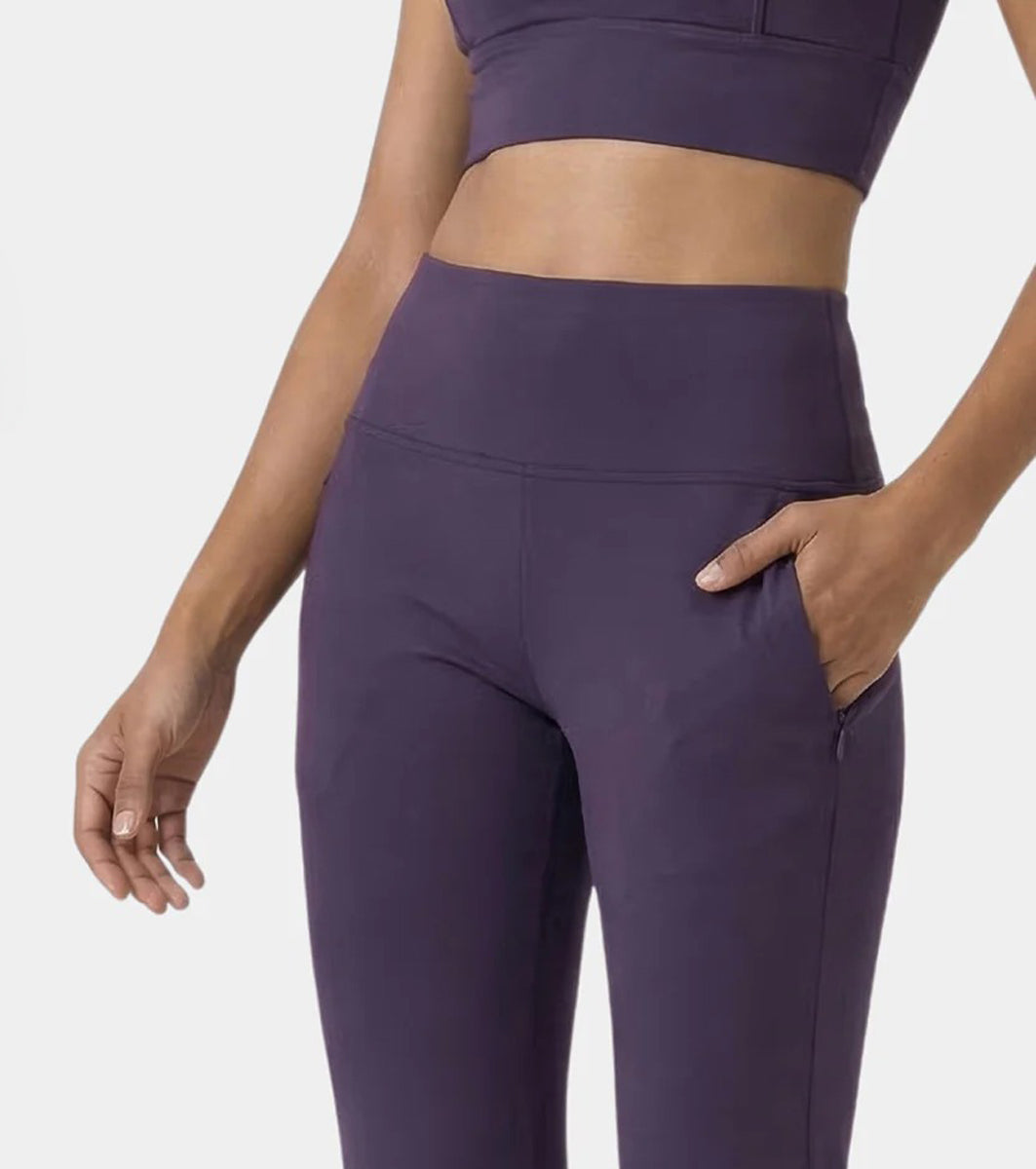 Womens High Rise Dry Fit Flare Yoga Leggings With Pockets