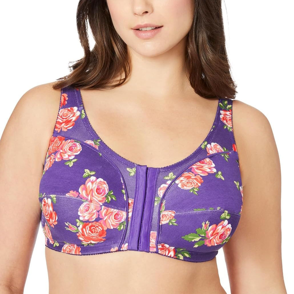 Womens Plus Size Printed Wireless Front Close Adjustable Straps Bra