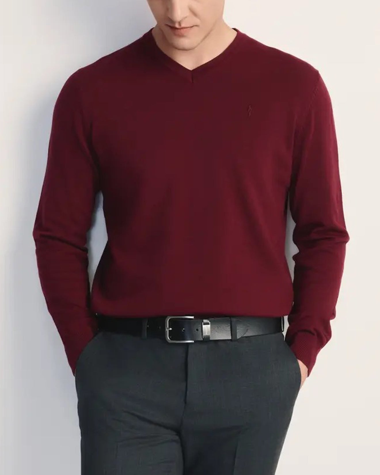 Mens Premium Cotton V-Neck Long Sleeve Knit Sweater