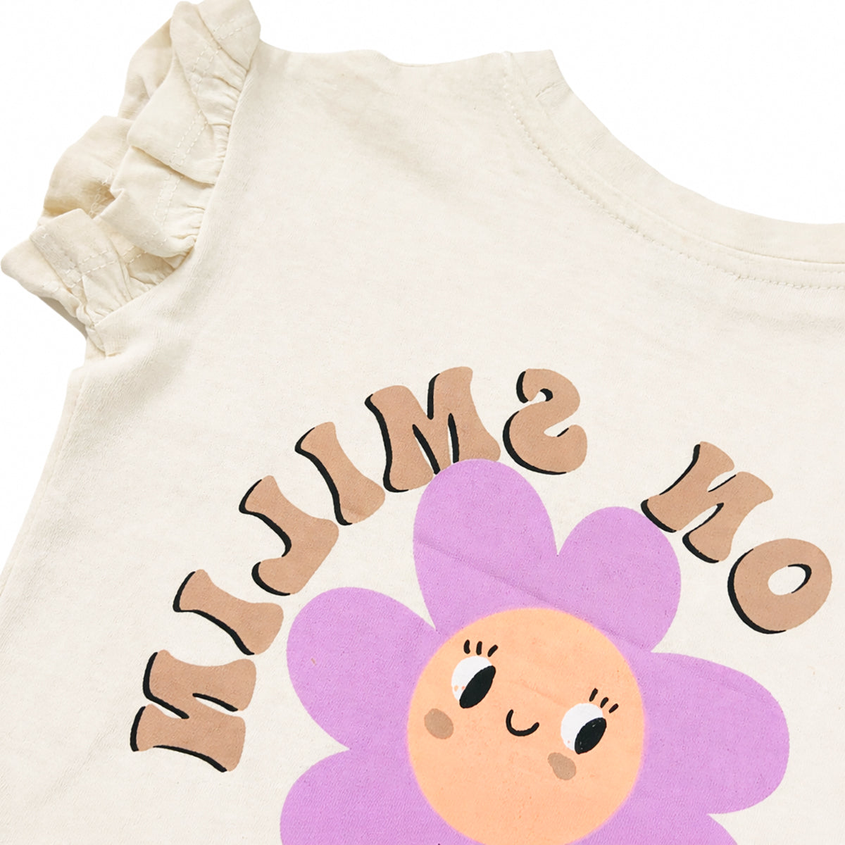 Girls Soft & Comfortable Cotton Ruffle Sleeve Flower Print T-Shirt