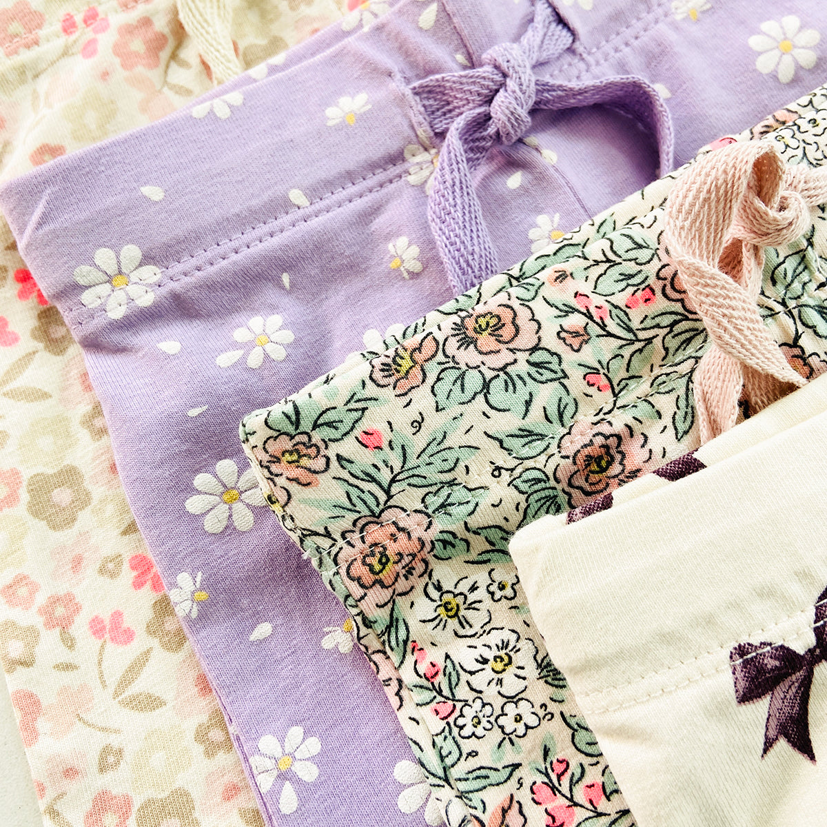 Baby Girls Soft Stretch Cotton Print Bike Shorts With Drawstring