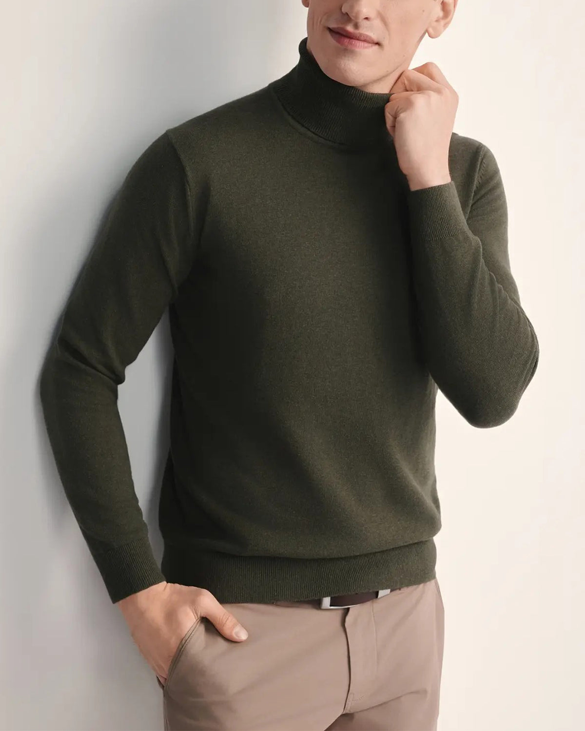 Mens Premium Cotton Turtleneck Long Sleeve Knit Sweater