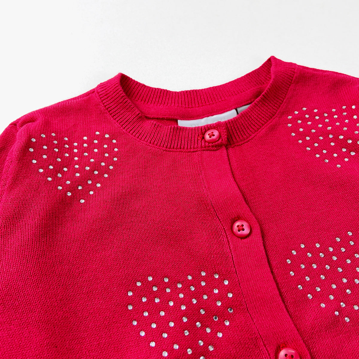 Girls Premium Rhinestone Knit Button Cardigan