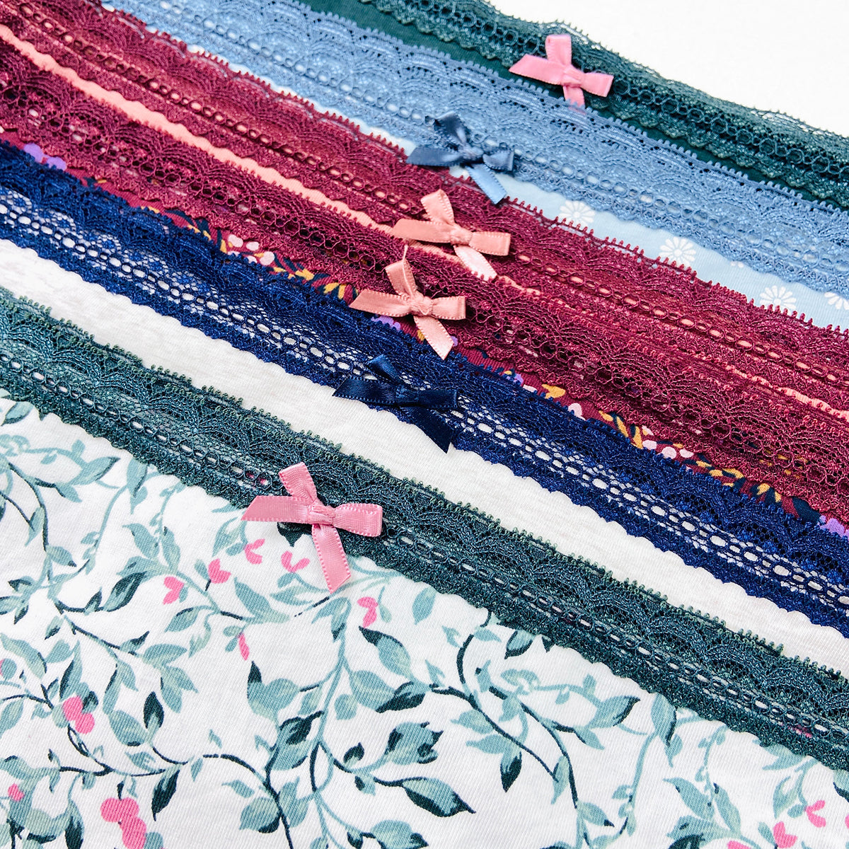 Pack of 5 Womens Cotton Hipster Printed & Solid Lace Panty