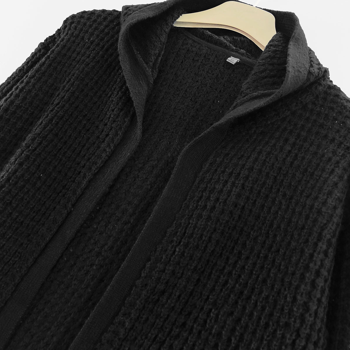 Womens Waffle Knitted Hooded Open-Front Cardigan with Pockets