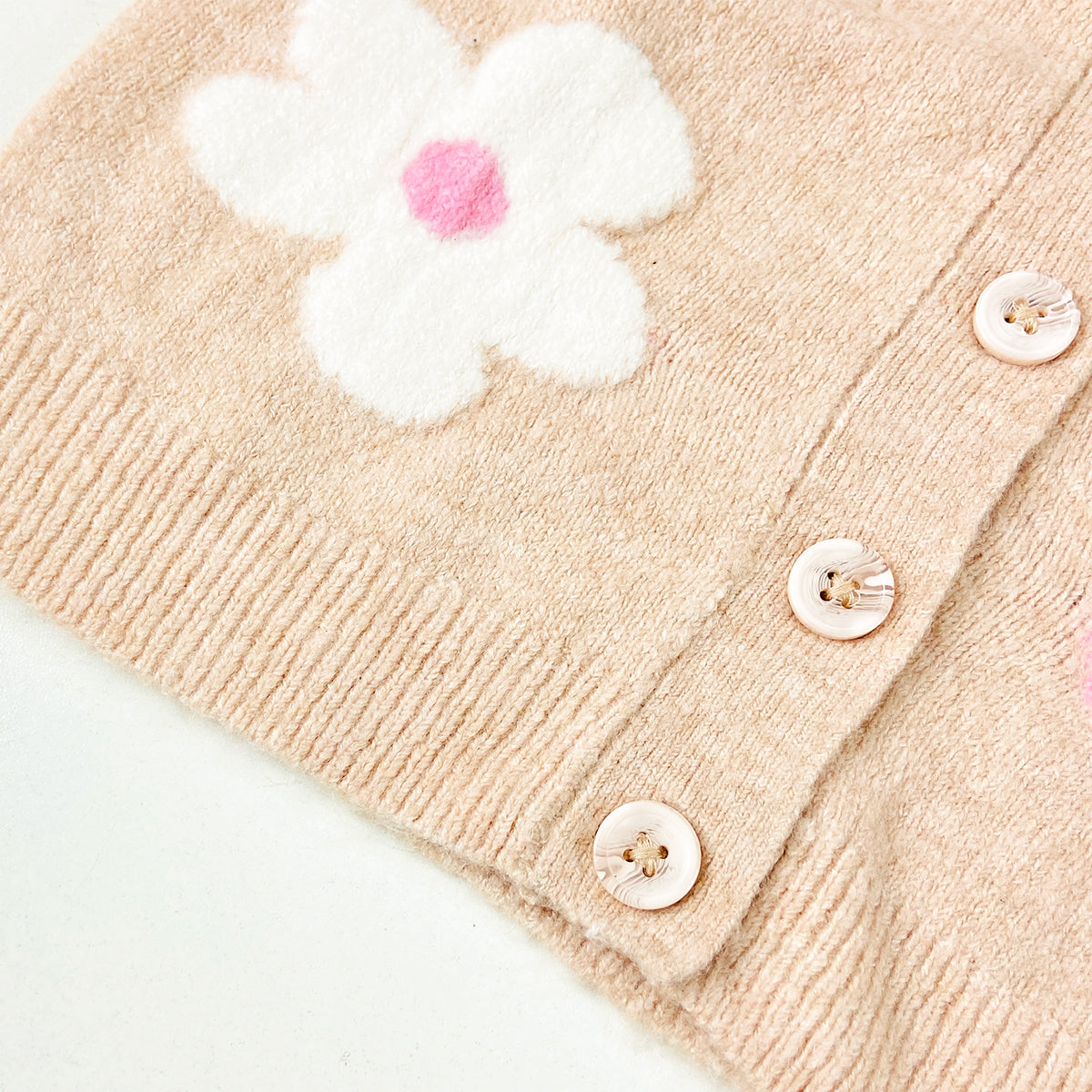 Girls Premium Floral Knit Button-Down Cardigan Sweater