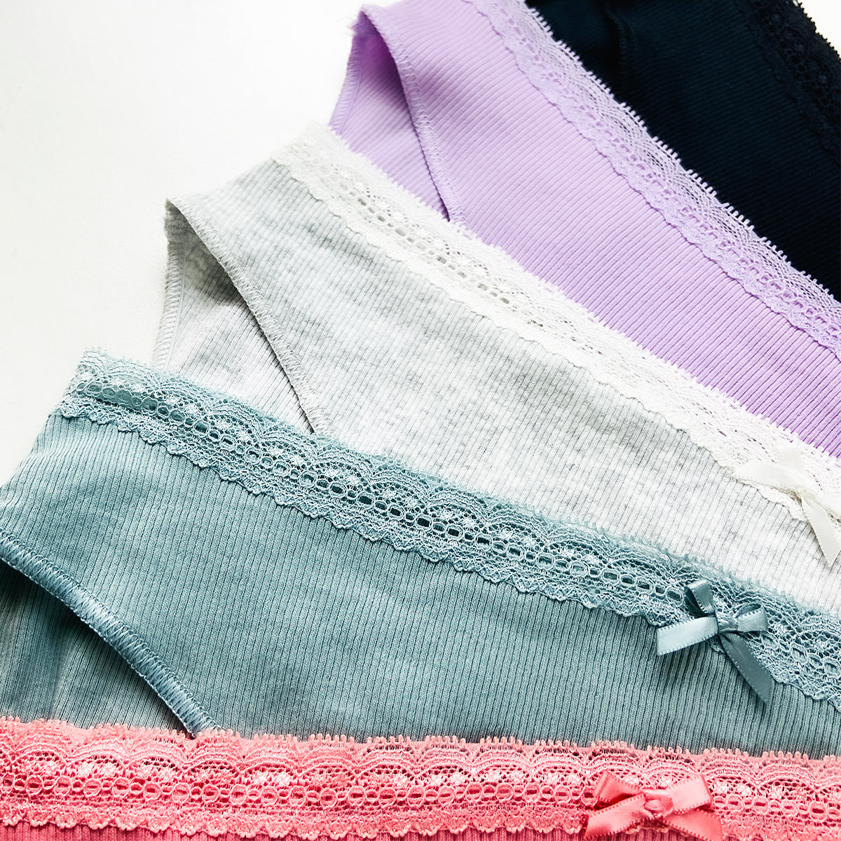 Pack of 5 Womens Ribbed Cotton Lace Waist Half Back Briefs Panty