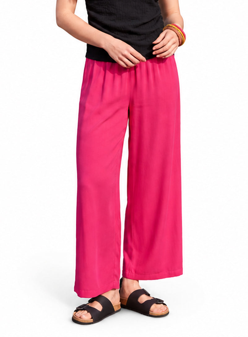 Womens Wide Leg Elastic Waist Palazzo Pants with Side Pocket