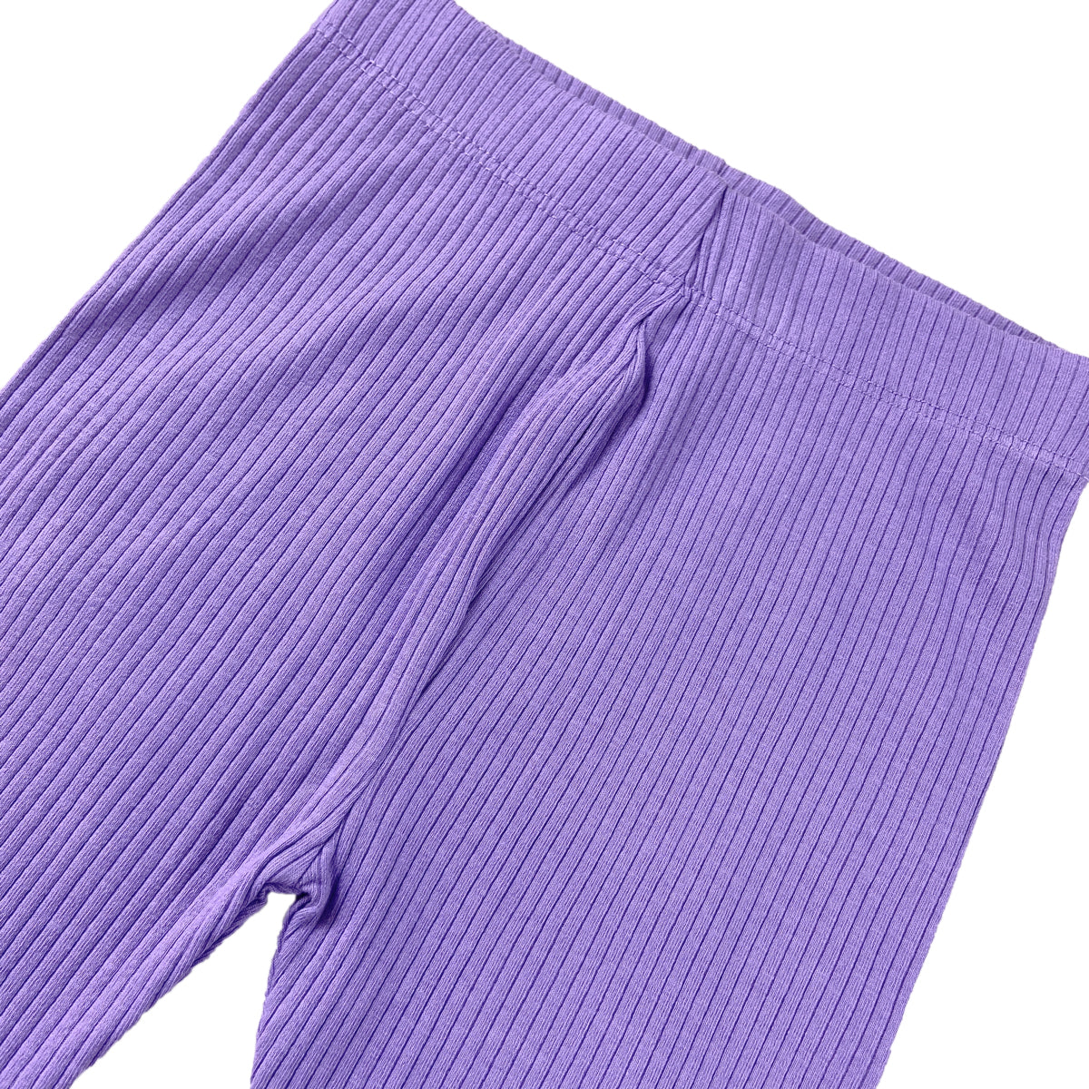 Girls Ribbed Purple Cotton Full Length Leggings