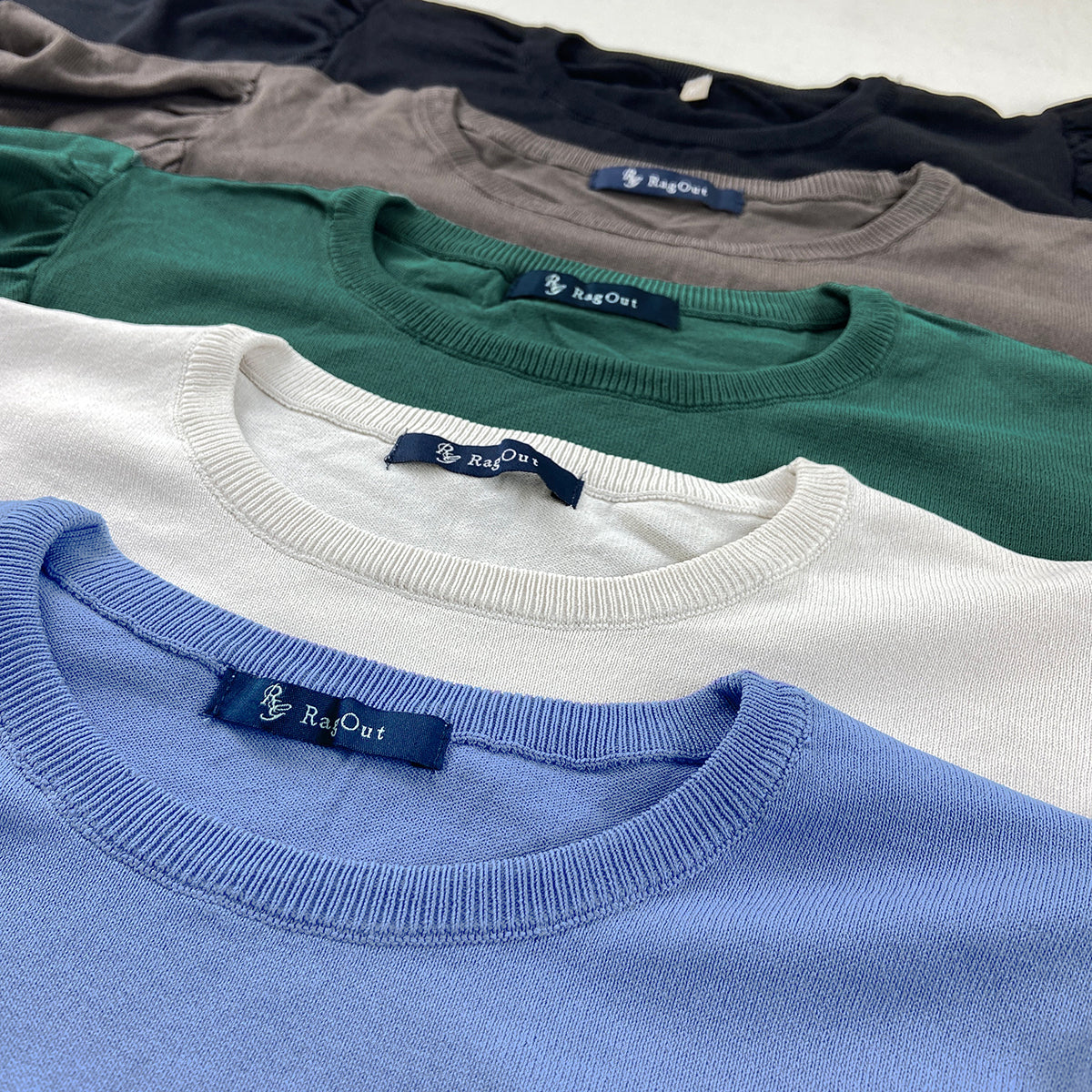 Womens Puff Short Sleeve Round Neck Knit Top