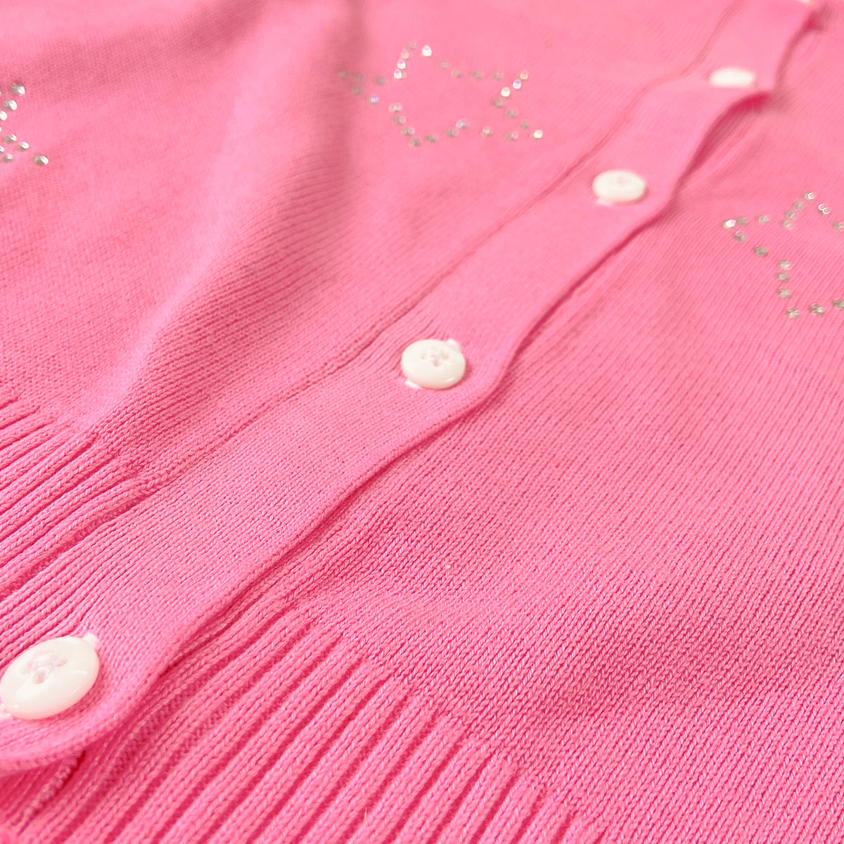 Girls Premium Rhinestone Knit Button Cardigan