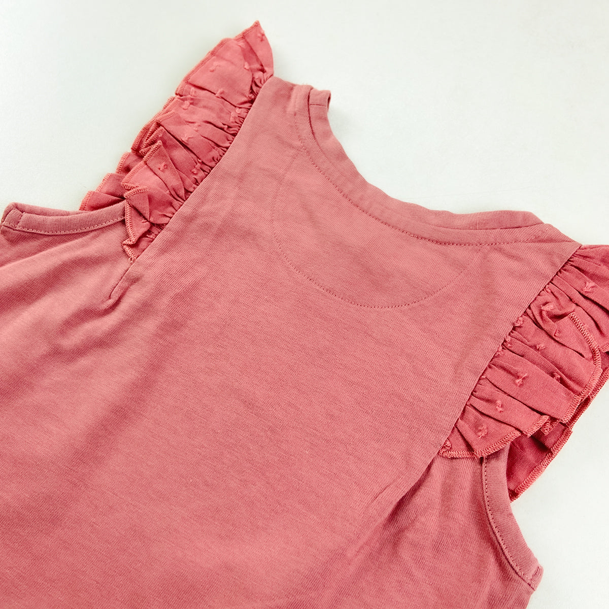 Girls Sleeveless Ruffle Shoulder Cotton Top