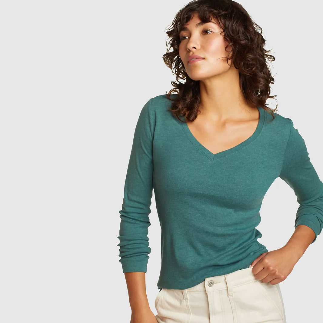 Womens Long Sleeve Pullover V-Neck T-Shirt