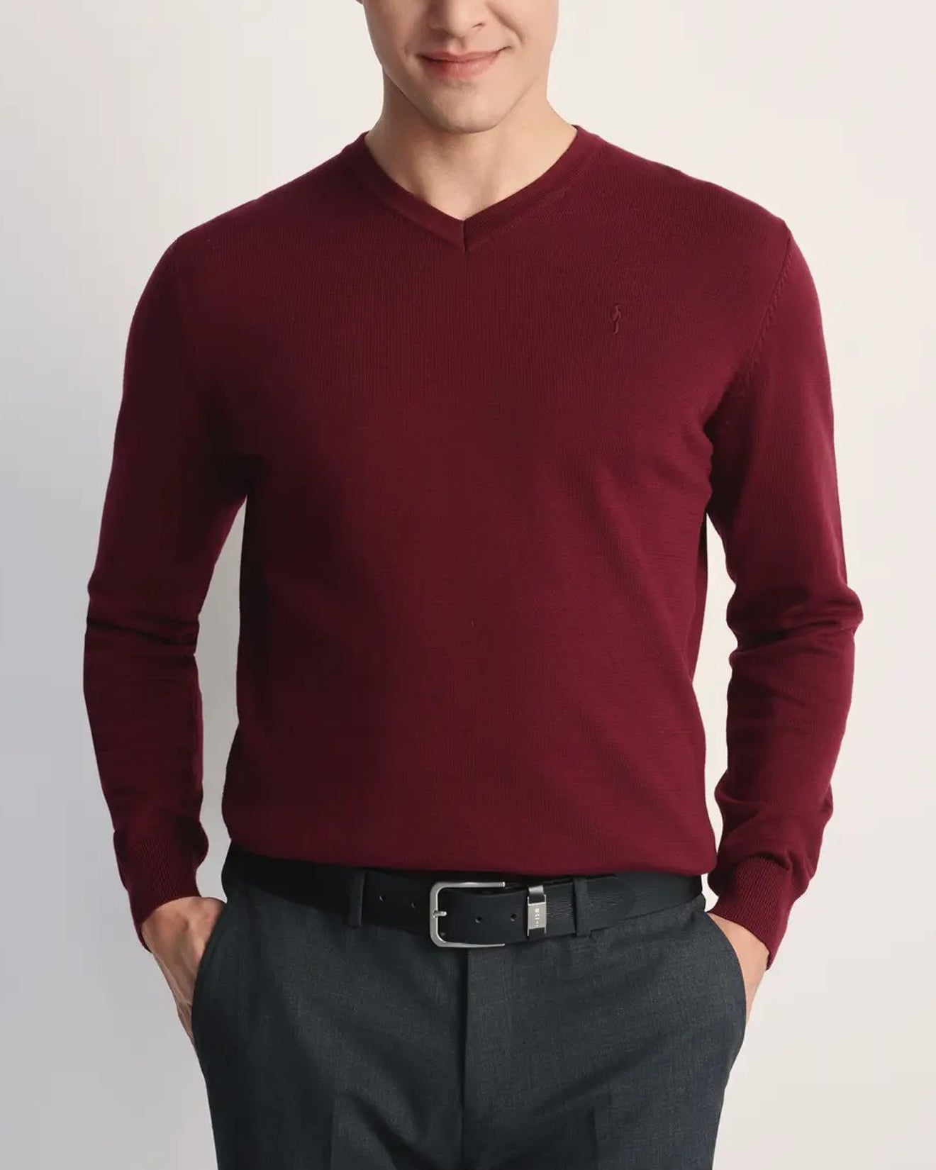 Mens Premium Cotton V-Neck Long Sleeve Knit Sweater