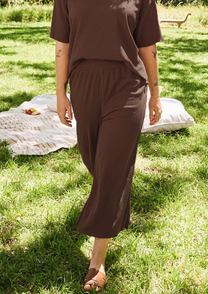 Womens Lightweight Crinkle Culotte 3/4 Pajama