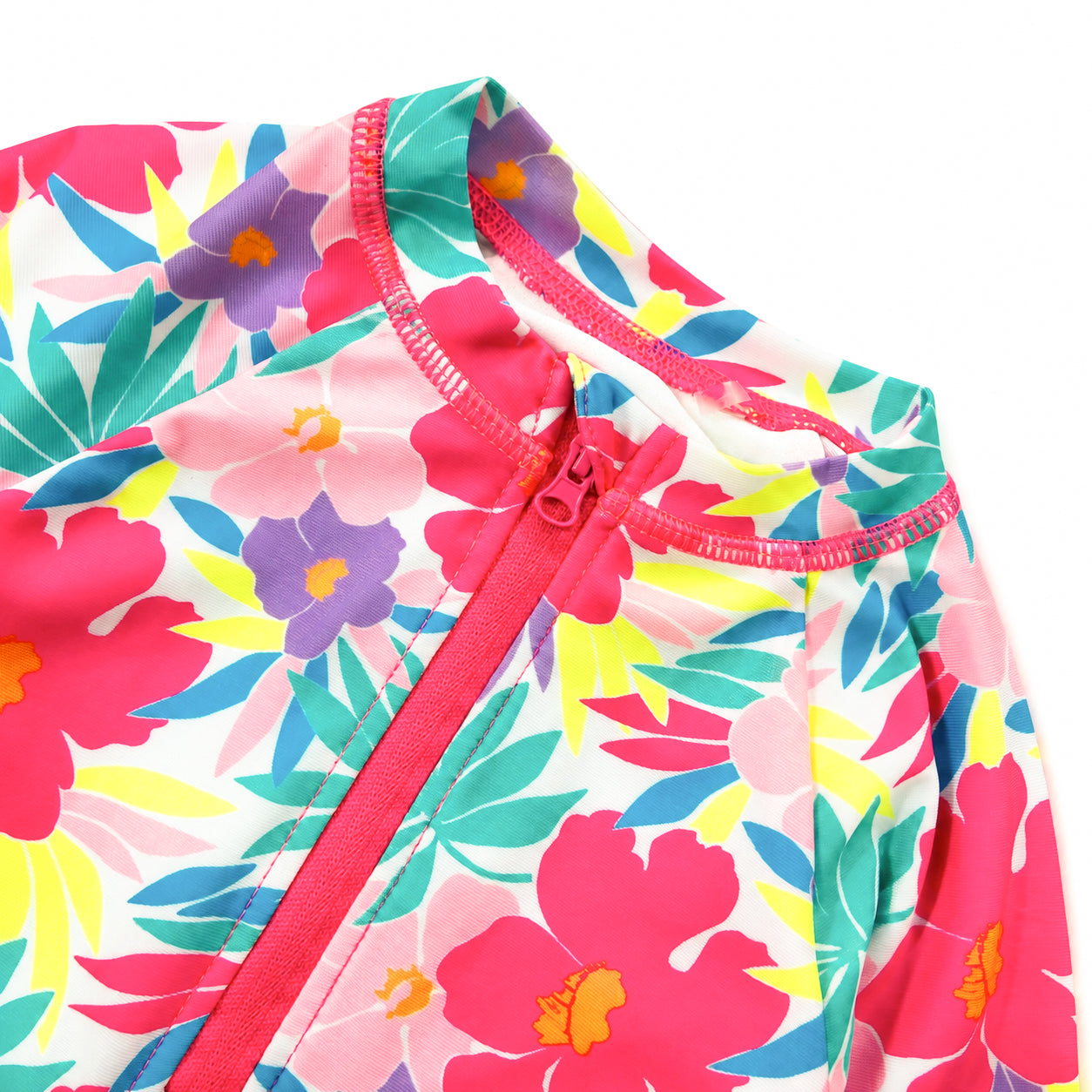Girls Floral Print Long Sleeve Swim Onesie Bodysuit