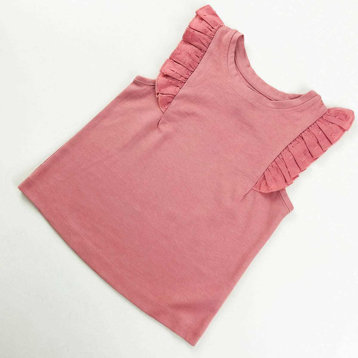 Girls Sleeveless Ruffle Shoulder Cotton Top