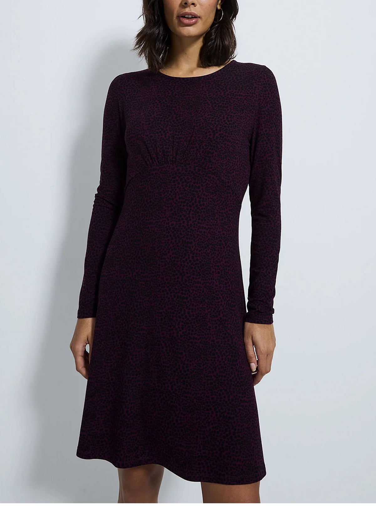 Womens Long Sleeve Crew Neck Printed Mini Dress