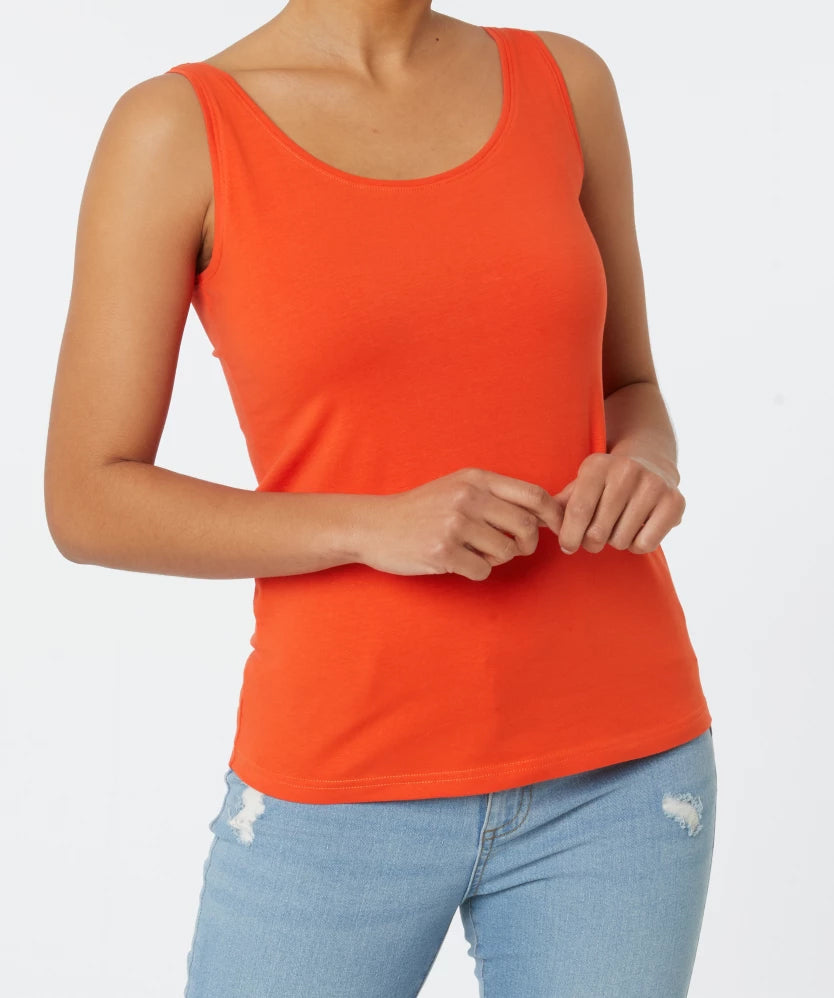 Womens Cotton Stretch Round Neck Solid Tank Top