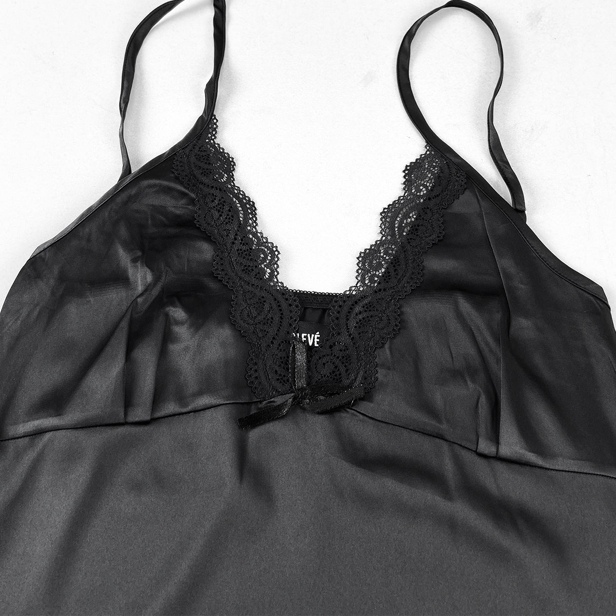 Ladies Elegant Satin Lace Trim Slip Adjustable Straps Dress