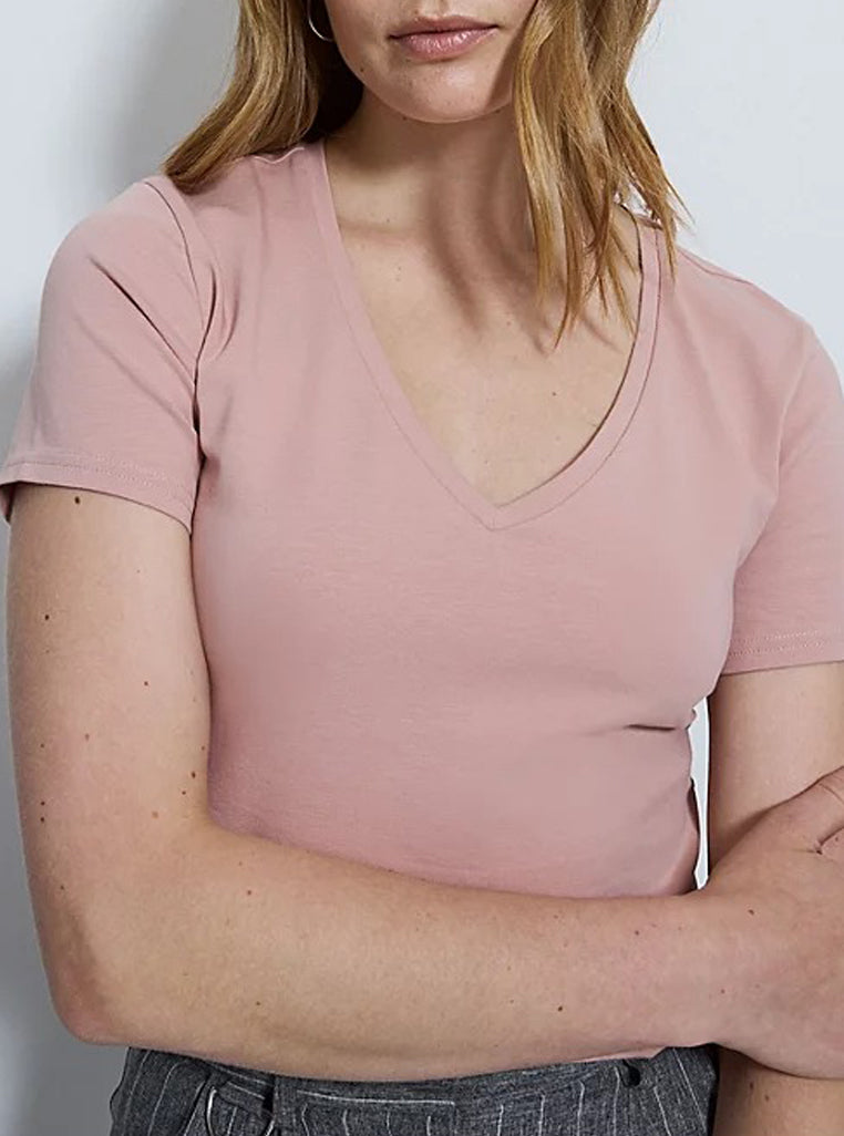 Womens V-Neck Short Sleeve Cotton Jersey T-Shirt