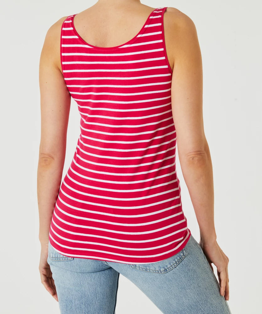 Womens Cotton Stretch Round Neck Striped Tank Top